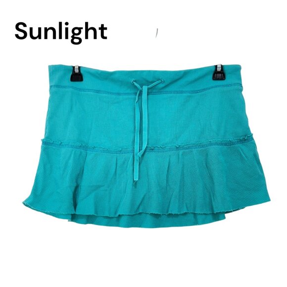 Wet Seal VINTAGE Y2K Rib Knit Turquoise Ruffle Cotton Mini Skirt Juniors Size L - Picture 1 of 9